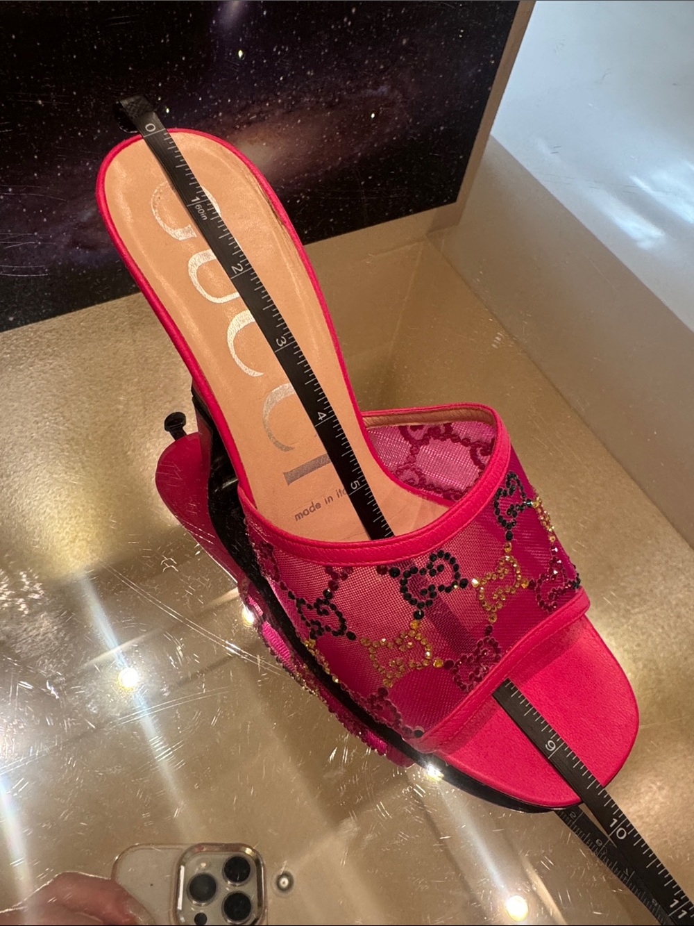 Gucci GG Monogram Demi Rhinestone Crystal Mesh Mules Heels - Picture 9 of 12